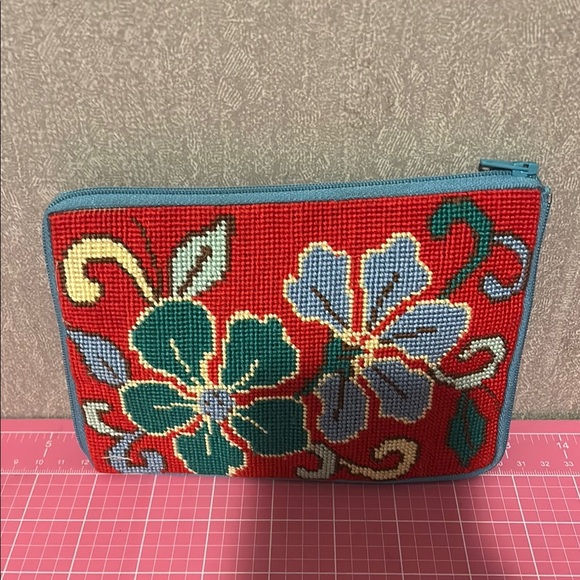 Red and Green Floral Cosmetic Bag with Embroidered Design - Picture 5 of 6